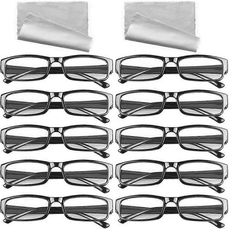Lot de 10/20 lunettes de lecture, aide à la lecture, correction visuelle noire, correction de 1,0 à 4,0, pour femmes et hommes. (1/5)