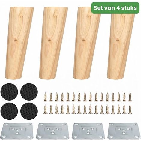 Lot de 4 pieds de meuble – Bois – 15 cm – Effilés – Couleur bambou – Canapé, table, armoire, chaise (1/5)