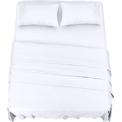 Polyester Microfibre Parure de lit (4 pièces, Blanc) - 1 Drap Housse 150x200cm, 1 Drap Plat 266x259cm et 2 Taies d'oreiller 50x75cm