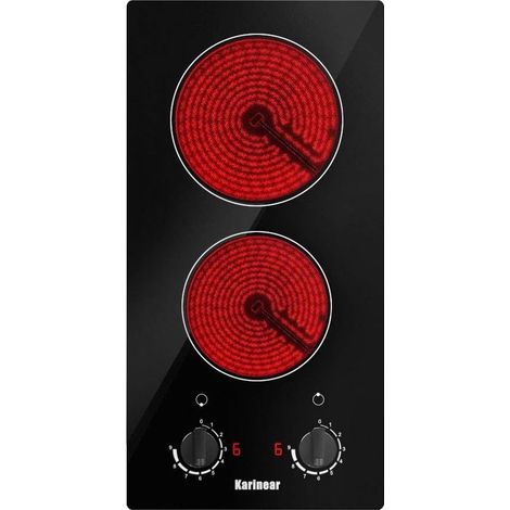 Karinear – Plaque vitrocéramique 30 cm – 2 foyers – 2800W – Verre mat – Sécurité d'arrêt automatique – Indicateur de chaleur résiduelle