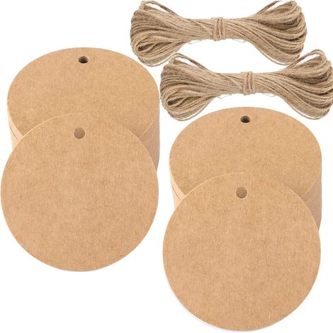 Étiquettes en Papier Kraft Rondes 5 virgule 5 x 5 virgule 5 cm 100 pièces Étiquette Cadeaux avec Ficelle pour Mariage Noël (1/5)