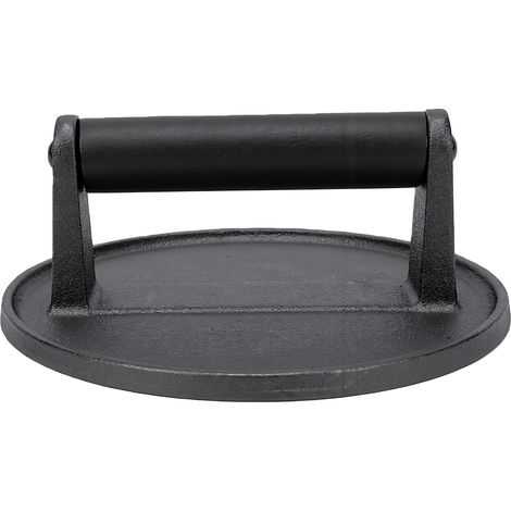 Presse à hamburgers ronde en fonte de 6,3 pouces, antiadhésive, avec manche en bois noir, pour viande, Steak, barbecue (1/5)