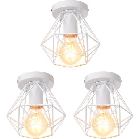 (3X) Plafonnier Rétro Lampe De Plafond D'Intérieur Vintage Blanc Luminaire Plafonnier Cage En Fer Métallique , Pour Cuisine, Bureau (1/5)