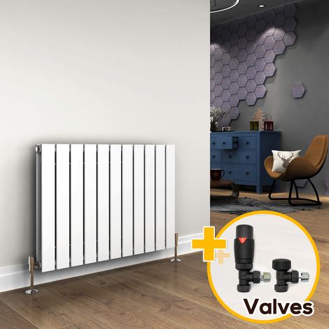 ELEGANT Designer Radiator 600 x 836 mm White Horizontal Double Flat Panel Radiator Heater + Anthracite Thermostatic Radiator Valves (1/5)