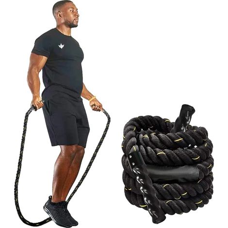 Corde à sauter lestée, Longueur 2,8 m, Diamètre 2,5 cm, Poids 1,12 kg, Matériau en polyester, Convient pour l'entraînement de force (1/5)