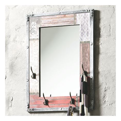 Miroir vintage avec 4 crochets 55x75 cm gris