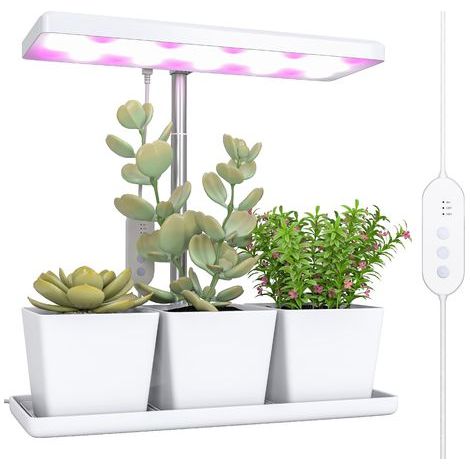 Lampada di crescita 10W, lampada LED a spettro completo per piante con 3 vasi, 31,8 x 13,4 x 35,6 cm, bianca (1/5)