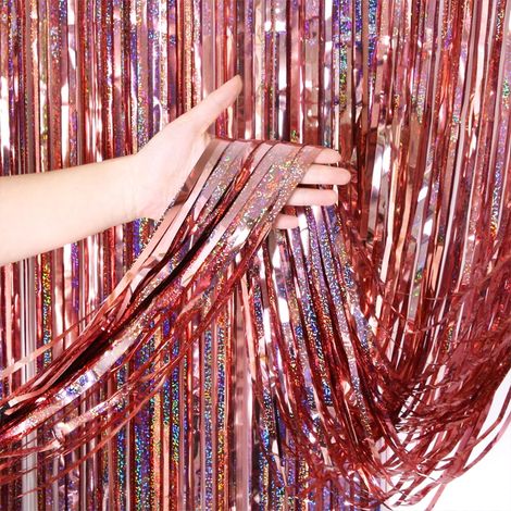 Rideau Décoratif En Frange Métallique - 1 x 2 m - Pour Photobooth Mariage Fête Décoration Mur Porte - 1 Pièce (1/5)