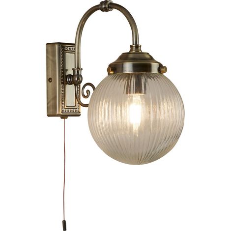 BELVUE 1L Applique SDB IP44 CLII métal laiton antique, verre strié claire globe E14 max 60w av inter (1/4)