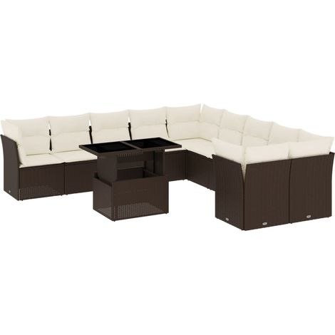 vidaXL Set Divani da Giardino 11 pz con Cuscini Polyrattan Marrone (1/5)