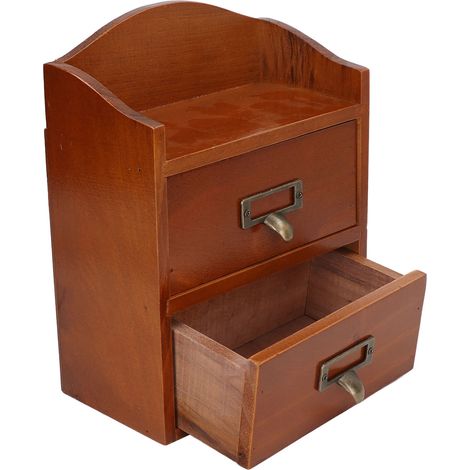 Boîte de rangement de bureau en bois de style rétro avec tiroirs, convenant aux bureaux, chambres et cuisines. (1/5)
