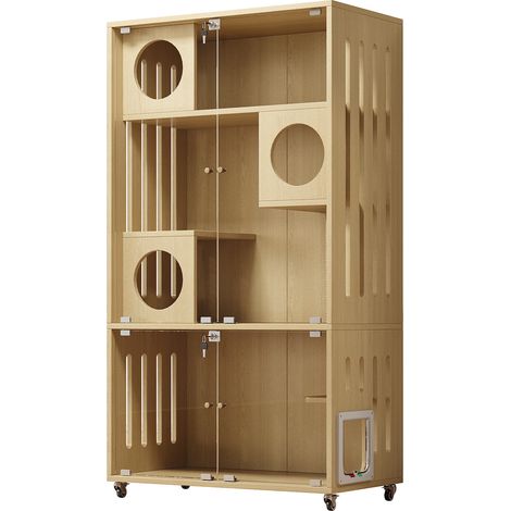 Gabbia per gatti e cincillà a 3 livelli in MDF e vetro temperato 90 x 50 x 166 cm MODENUIT (1/5)
