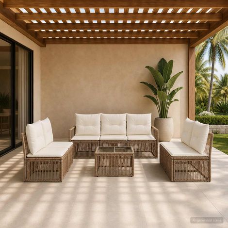vidaXL Ensemble de canapé de jardin 8 pc Beige polyrotin (1/5)