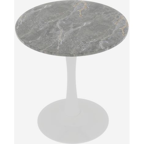 Runder Couchtisch aus weiß-grauem Kunstmarmor, Mid-Century-Modern, 70 cm (1/5)