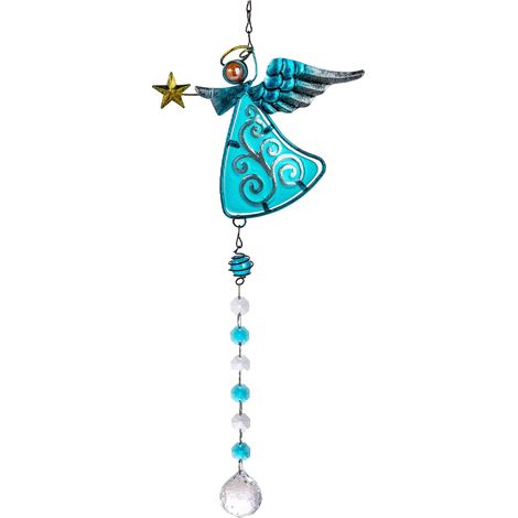Campana de viento con forma de ángel, de cristal y metal pintado a mano, decoración para jardín interior, regalo para el Día de la Madre (1/5)