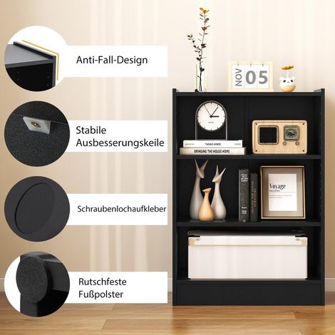 Bookshelf with 3 Adjustable Shelves, Black, 50x30x75 cm (1/5)