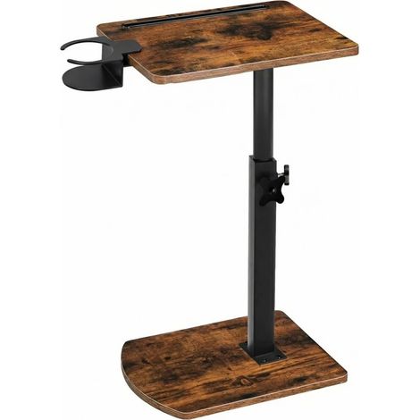 Beistelltisch C-förmig Vintage Braun – höhenverstellbar, 360° drehbarer Sofa-Schreibtisch mit Getränkehalter und Tablet-Schlitz