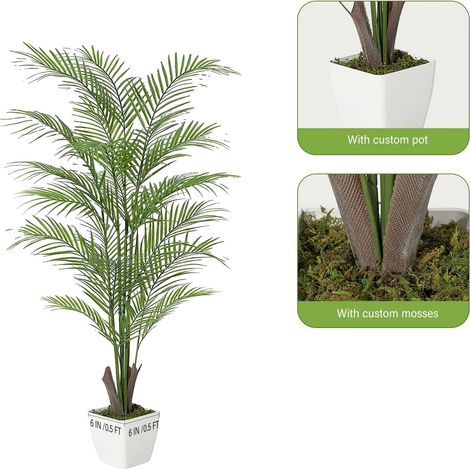 Planta de areca artificial, perfecta para decoración de interiores, uso en interiores, 122 cm (4 pies) (1/2)
