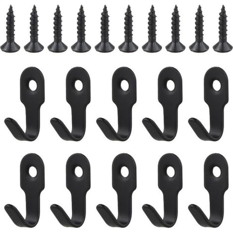 10 ganci appendiabiti neri semplici da parete, mini ganci appendiabiti retrò in acciaio inossidabile con viti e 10 viti per porte, pareti, bagni e cucine -Crezuo