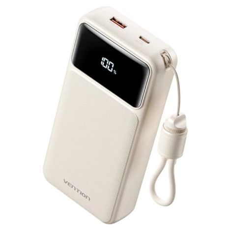 Powerbank 20000mAh Vention XGYW0-40-TY/ 22.5W/ Blanca/ Incluye Cable USB Tipo-C