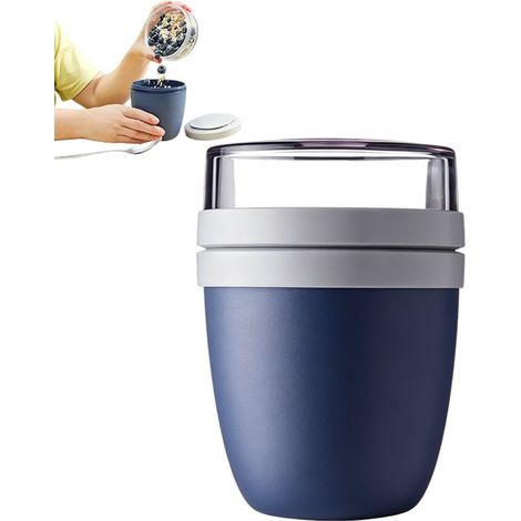Pots de yaourt - Pots de yaourt avec couvercle - Pot de yaourt - Pot de muesli - Boîte à lunch - Pot de yaourt pour le déjeuner - 2 compartiments - 500 ml + 200 ml - Bleu - 500 ml + 200 ml - Pour yaou (1/5)