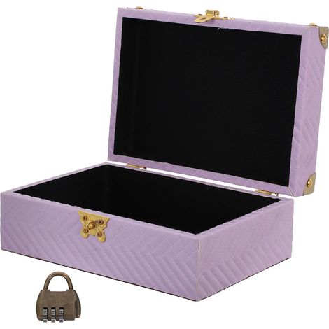 Coffret à Bijoux en Bois Petite Boîte à Trésor Violette Serrure à Fermoir 1 Compartiment Multifonction pour Colliers, Bagues et Boucles D’oreilles – Organisateur Compact (1/5)