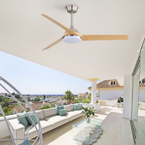 Ventilateur de plafond naturel 132 cm avec lumière LED 22W, télécommande, 3 pales en ABS, idéal salon (1/5)