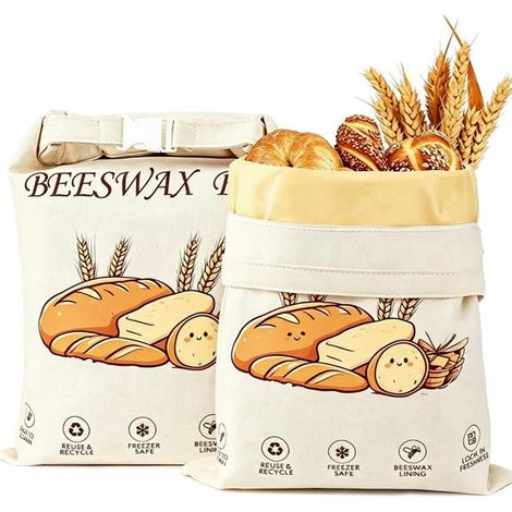 Bolsas reutilizables de cera de abeja para pan (con asa)  Bolsas de algodón para almacenar pan artesanal y baguettes (1/5)