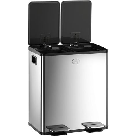 seaux à déchets de 20 L, double pédale, faciles à nettoyer, inox et plastique, argent (1/5)
