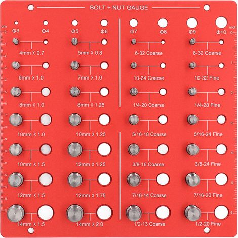 Vérificateur de filetage, identificateur de boulon d'écrou 28 + 8 et jauge de taille d'embout, outil de mesure combiné en alliage d'aluminium (1/5)