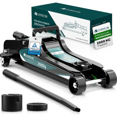 CargoVA Cric rouleur hydraulique 2,5T avec 2 patins en caoutchouc et chandelle, idéal pour atelier domestique (1/5)
