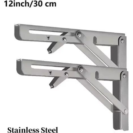 (2 pièces en acier inoxydable, 12 en commun) 2 supports d'angle pliables triangulaires robustes en acier inoxydable pour étagères murales réglables, support de table pour banc (1/5)
