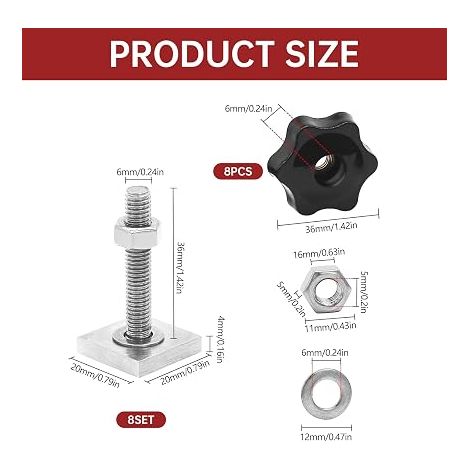 T-Track Adapter, Roof Rail Ends, T-Track Screws with Star Nuts and Nut Washer, Roof Rack, T-Groove, Fixing Tool (1/4)