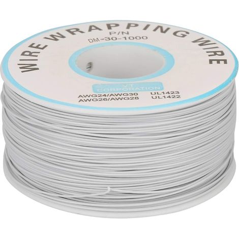 Câble électrique en cuivre - 1 rouleau d'enroulement de fil de cuivre simple brin de câble en cuivre étamé 30AWG câble diamètre de noyau de 0,25 mm(blanc) (1/5)