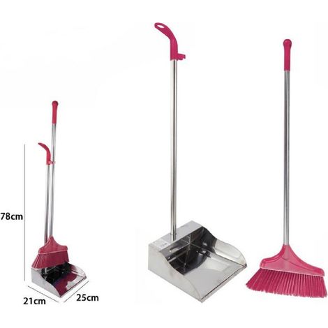 TrAdE Shop Traesio - Paletta In Acciaio 78 X 21 X 25 Cm + Scopa Pulizia Casa Ufficio Gancio 69550 -