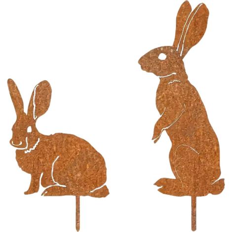 Lot de 2 décorations de jardin en forme de lapin de Pâques, pour terrasse ou jardin. (1/4)