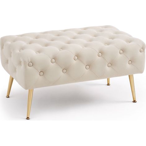 Bout de lit en velours capitonné 80 cm MADRID Beige (1/5)