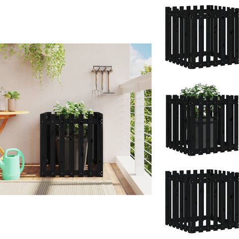Pflanzkübel Lattenzaun-Design Schwarz 70x70x70 cm Kiefernholz - Holzpflanze - Blumenerde - Kübeln - Gartendekoration - Balkonpflanzen (1/5)