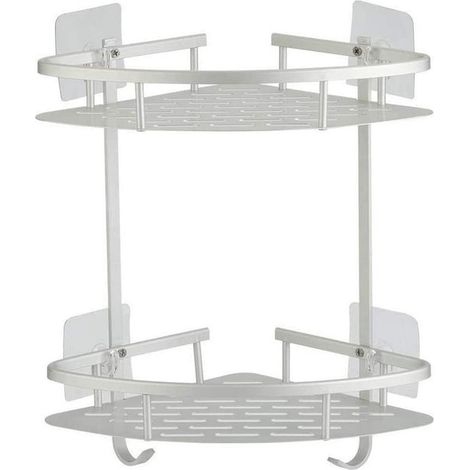 Étagère de douche en aluminium, porte-savon mural à 2 niveaux pour salle de bain, rangement résistant à l'eau, sans perçage, idéal pour accessoires de douche. (1/5)