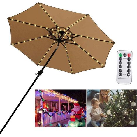 Guirlande lumineuse LED pour parasol de jardin avec télécommande et 10 attaches de câble pour éclairage du mât. Décoration de jardin (1/5)