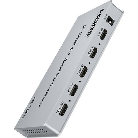 Commutateur multi-écrans 4K 60 Hz compatible HDMI 4x1, affichage quadruple, incrustation d'image (PIP), rotation à 90° et 180°, 8 modes d'affichage, prise incluse. (1/5)