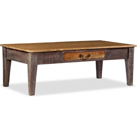 Table basse rectangulaire 1 tiroir bois massif clair et foncé Pug (1/5)