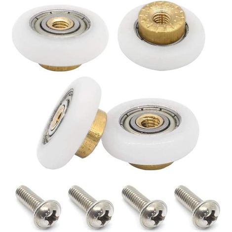 Juego de 4 rodillos de repuesto para puertas correderas de ducha con tornillos M4, 27 mm de diámetro. (1/5)