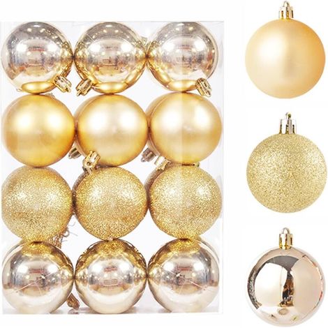 Lot de 24 boules de Noël dorées d'un diamètre de 3 cm, boules de Noël incassables - adaptées aux décorations de Noël