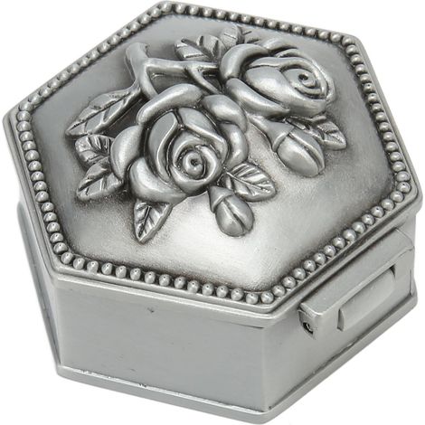 Boîte à bijoux rose en métal, alliage de zinc, style vintage, boîte de rangement hexagonale pour bagues, boucles d'oreilles et colliers. (1/5)