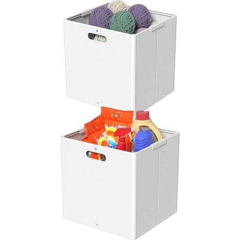 Boîtes de rangement en plastique en forme de cube, bac de rangement pliable, blanc, lot de 2 pièces (1/5)