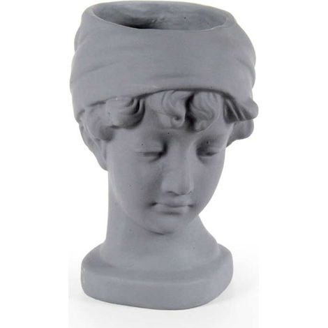 VASO PORTA PIANTE DESIGN TESTA DI DONNA BASE TONDA 25X18X29 CM GRIGIO (1/2)