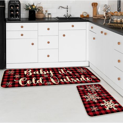 Tapis de sol de cuisine flocon de neige de noël 2 pièces, tapis de cuisine antidérapant, tapis absorbant lavable, 4060cm + 40120cm (1/5)