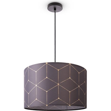 Paco Home Plafonnier Abat-Jour Tissu Suspension E27 Chambre Rond Lampe à suspension - Noir, Design 1 (Ø45,5 cm)