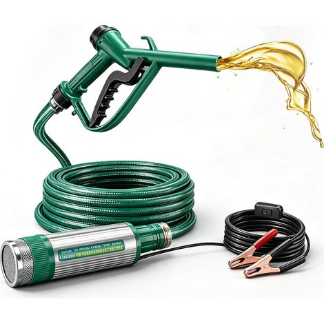 Pompe à diesel 12 V auto-amorçante 30 l/min, pompe à huile électrique 100 W avec tuyau renforcé de 5 m et pistolet de distribution, pompe de transport pour diesel, kérosène, eau non potable, pour (1/5)